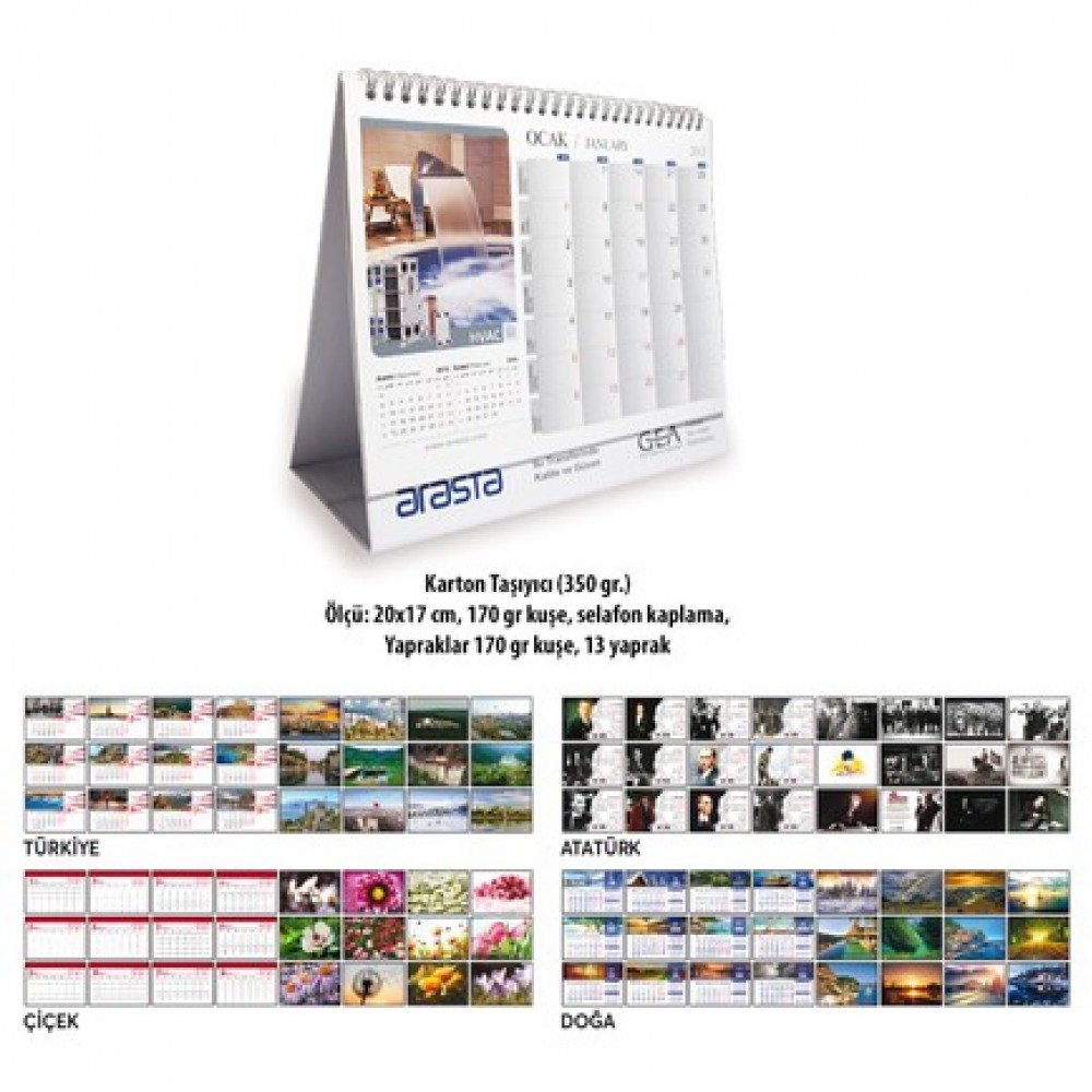 53 KARTON TAŞIYICILI Üçgen Masa Takvimi (17x20cm)