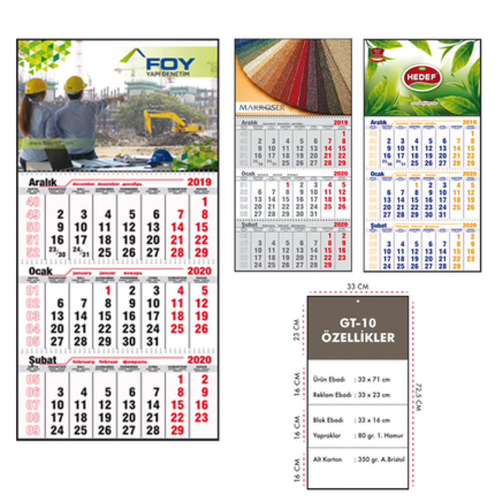 GT-10 Gemici Takvimi 3 Parça Spiralli (33x72,5cm)